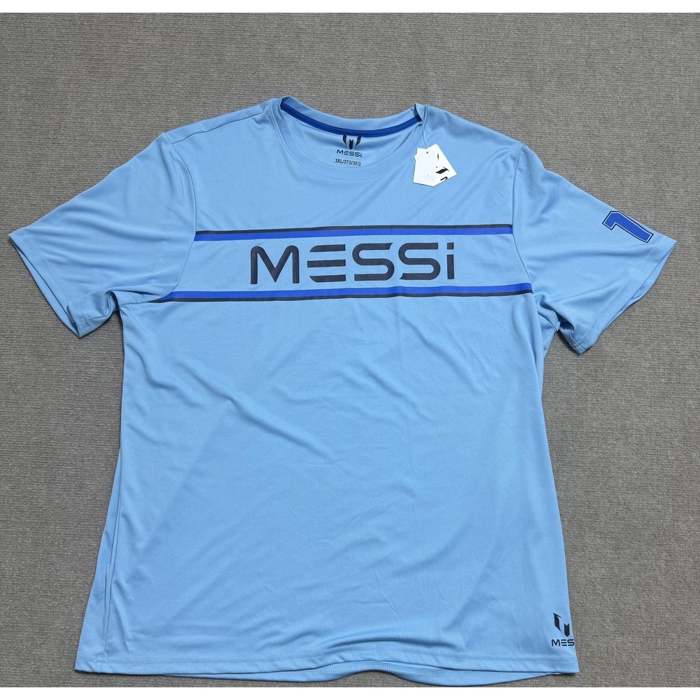 Messi Shirt Mens 3XL Light‎ Blue Performance Athletic Logo Number 10 Polyester
